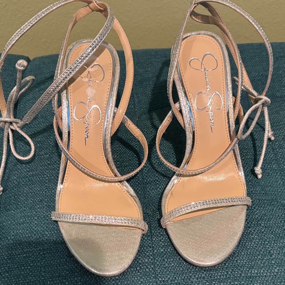 Jessica Simpson Silver rhinestone studded Strappy Heels